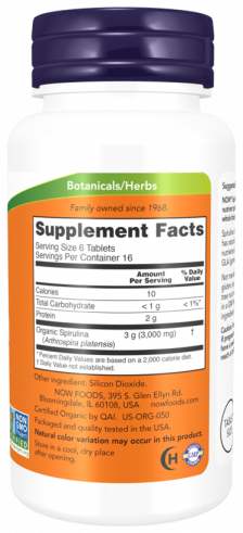 NOW Certified Organic Spirulina 500 mg, 100 таблеток
